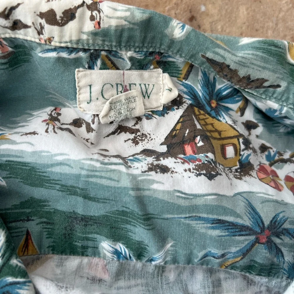 Vintage J. Crew Hawaiian Shirt - Bora Bora Huts & Palm Trees
